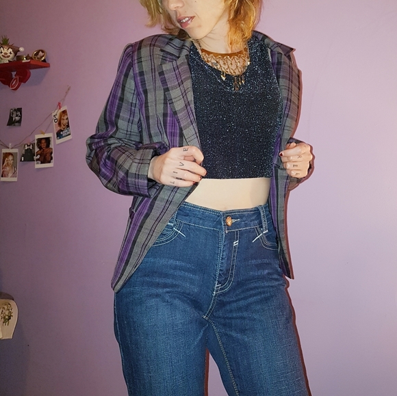 Vintage Jackets & Blazers - Vintage Purple // Grey Plaid Blazer